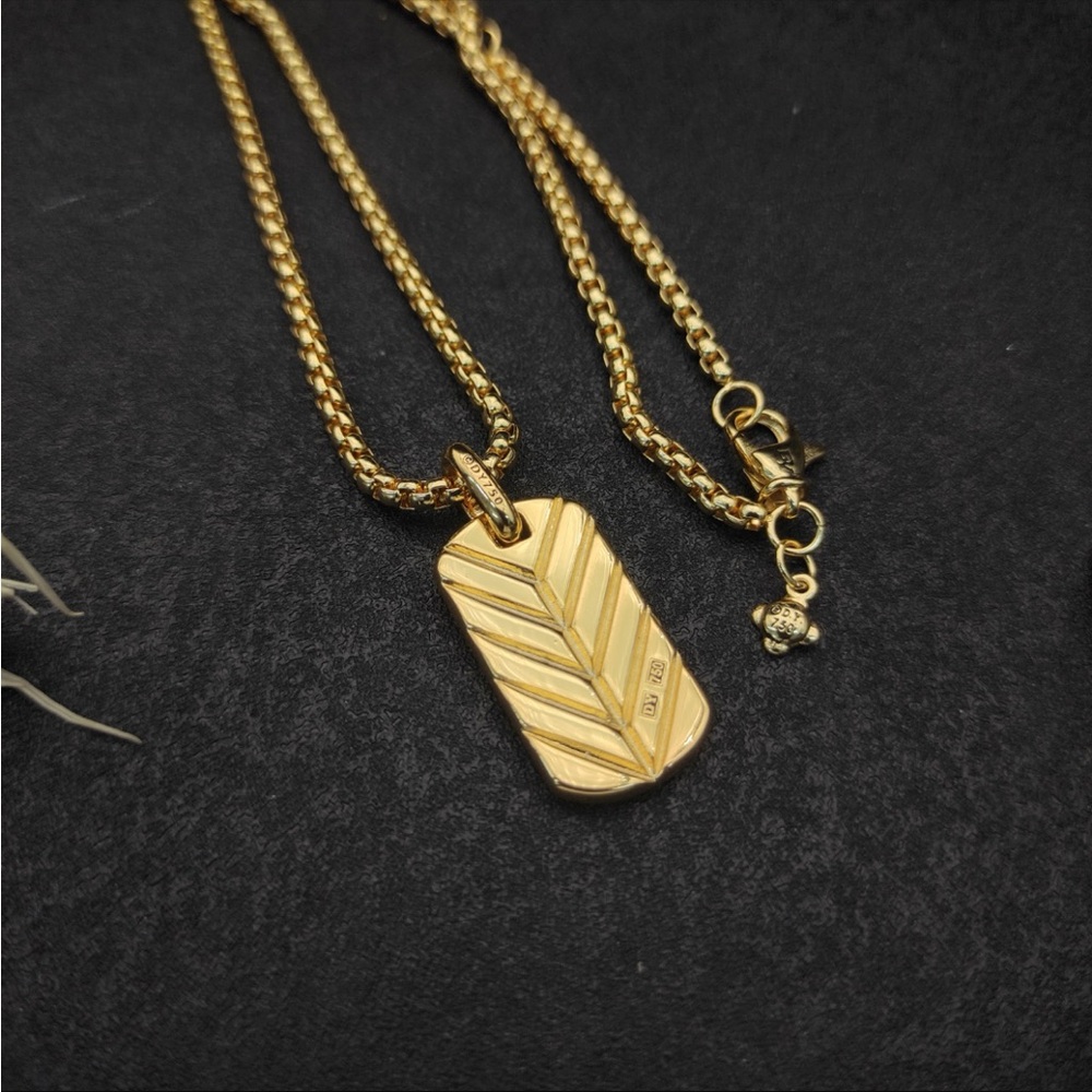 David Yurman Gold-Tone Pavé Dog Tag Necklace - Gold - Picture 6 of 7
